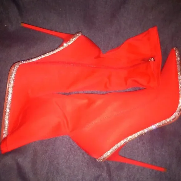 AZALEA WANG "" A THIN LINE " RED  RHINESTONE TRIM BOOTIE ( BRAND NEW !!!!!!!! - Picture 6 of 7